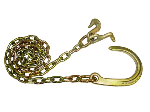 5/16 x 6' Long Shank J Hook Tow Chain W. Rtj Cluster & Grab Hook, 4700 lbs WLL